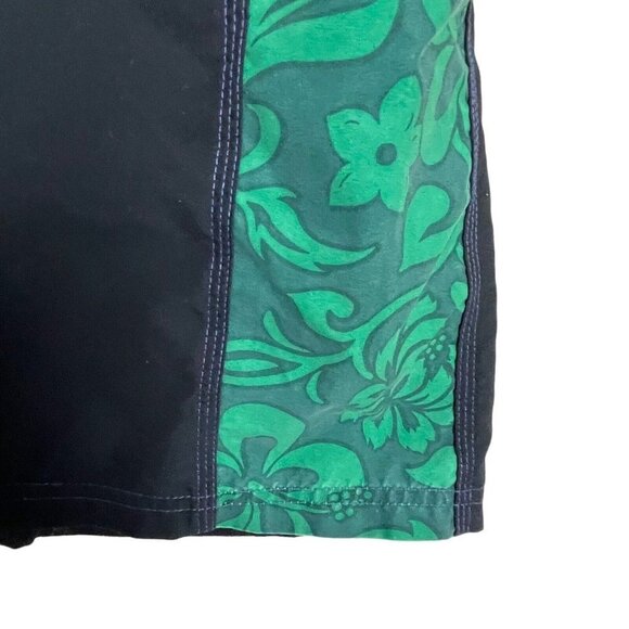 Vintage Happy Shirts Board Shorts USA Hawaiian Blue Paisley Green Panel Sz 36 - Picture 2 of 6